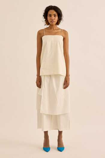 Shop_Kharakapas_Ivory Muslin (mulmul) Square Neck Casper Cami Top And Pant Co-ord Set _Online_at_Aza_Fashions