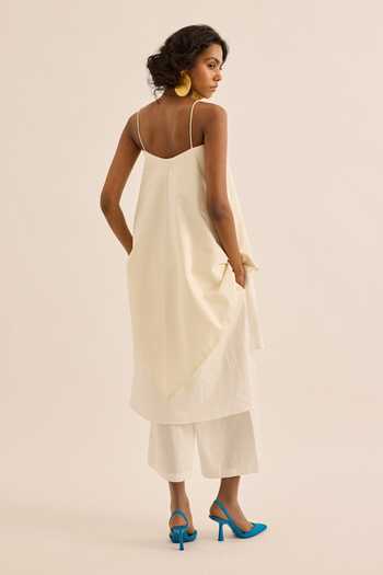 Shop_Kharakapas_Ivory Muslin (mulmul) Square Neck Casper Cami Top And Pant Co-ord Set _at_Aza_Fashions