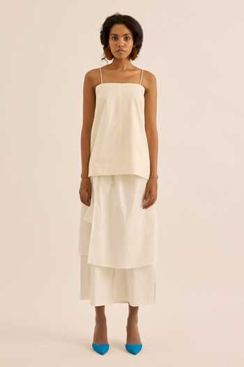 Kharakapas_Ivory Muslin Casper Draped Layered Pant _Online_at_Aza_Fashions