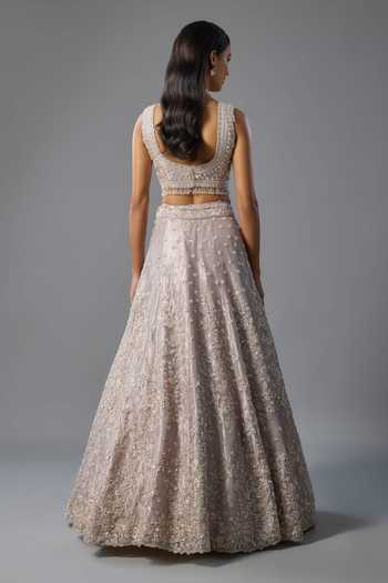 Shop_Vedant G_Lilac Organza, Tissue Sweetheart Neck Sequins Embroidered Lehenga Set _at_Aza_Fashions