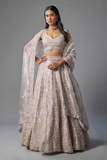 Buy_Vedant G_Lilac Organza, Tissue Sweetheart Neck Sequins Embroidered Lehenga Set _at_Aza_Fashions