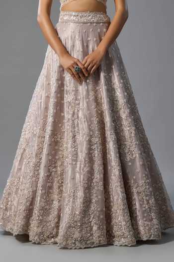 Buy_Vedant G_Lilac Organza, Tissue Sweetheart Neck Sequins Embroidered Lehenga Set _Online_at_Aza_Fashions