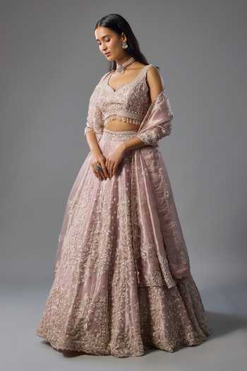 Buy_Vedant G_Lavender Organza, Tissue Sweetheart Neck Cutdana Embroidered Lehenga Set _at_Aza_Fashions