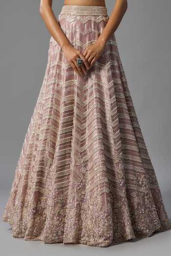 Buy_Vedant G_Lavender Organza, Tissue V-neck Cutdana Embroidered Lehenga Set _Online_at_Aza_Fashions