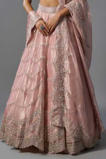 Buy_Vedant G_Pink Organza, Tissue Sweetheart Neck Cutdana Embroidered Lehenga Set _Online_at_Aza_Fashions