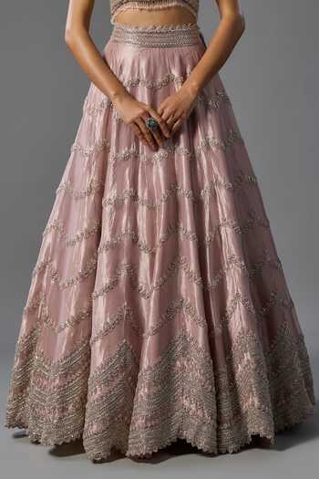 Buy_Vedant G_Lavender Organza, Tissue Square Neck Pearl Embroidered Lehenga Set _Online_at_Aza_Fashions
