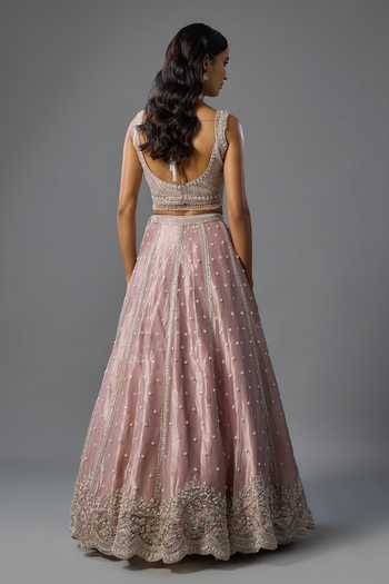 Shop_Vedant G_Lavender Organza, Tissue Square Neck Sequins Work Lehenga Set _at_Aza_Fashions