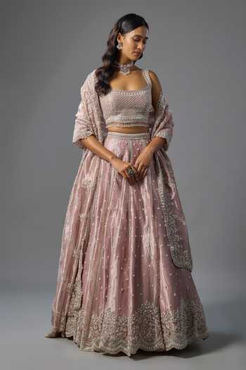 Buy_Vedant G_Lavender Organza, Tissue Square Neck Sequins Work Lehenga Set _at_Aza_Fashions