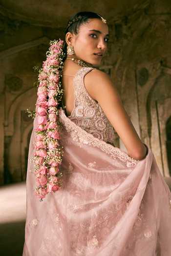 Buy_Vedant G_Lavender Organza, Tissue Sweetheart Neck Embroidered Lehenga Set _Online_at_Aza_Fashions