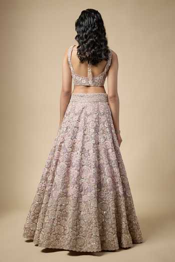 Shop_Vedant G_Lavender Organza, Tissue Sweetheart Neck Embroidered Lehenga Set _at_Aza_Fashions
