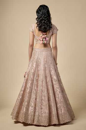 Shop_Vedant G_Pink Organza, Tissue Sweetheart Neck Embroidered Bridal Lehenga Set _at_Aza_Fashions