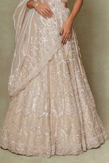 Buy_Vedant G_Gold Tissue V-neck Sequins Embroidered Lehenga Set _Online_at_Aza_Fashions