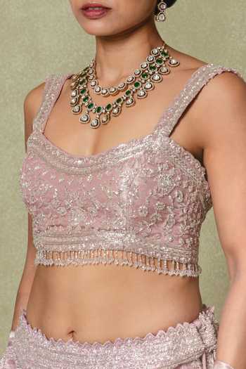 Vedant G_Lavender Tissue Sweetheart Neck Sequins Work Lehenga And Blouse Set _Online_at_Aza_Fashions
