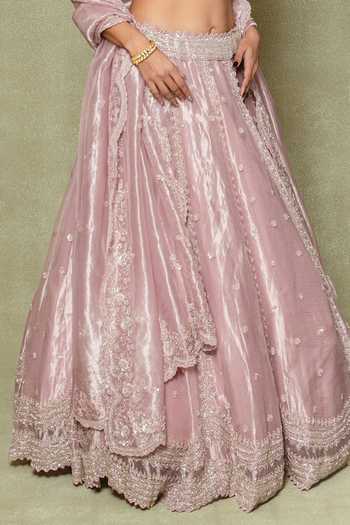 Vedant G_Lavender Tissue Sweetheart Neck Sequins Work Lehenga And Blouse Set _at_Aza_Fashions