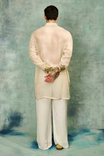 Shop_Varun Bahl_Beige Organza Heritage Embroidered Kurta Set _at_Aza_Fashions