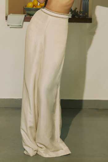 Buy_Varun Bahl_Ivory Satin, Net, Modal Pearls Open Neck, Ethereal Embellished Jacket And Pant Set _Online_at_Aza_Fashions
