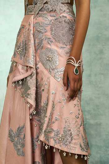 Buy_Varun Bahl_Pink Viscose, Modal Halter Neck Celeste Asymmetric Skirt And Blouse Set _Online_at_Aza_Fashions