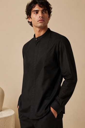 Mayank Modi - Men_Black Cotton Charcoal Sovereign Shirt _Online_at_Aza_Fashions