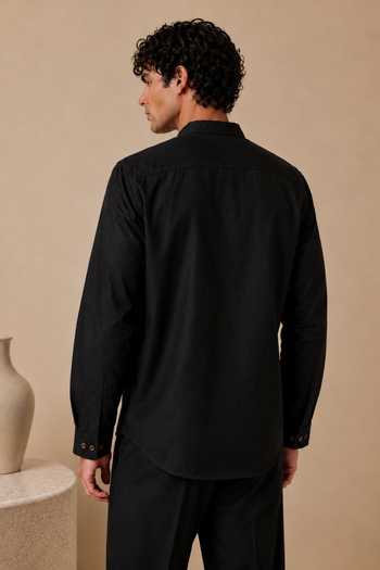 Shop_Mayank Modi - Men_Black Cotton Charcoal Sovereign Shirt _at_Aza_Fashions