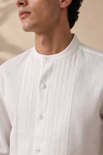 Mayank Modi - Men_White Cotton Frosted Coconut Meridian Shirt _at_Aza_Fashions