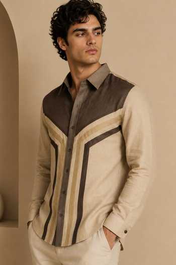 Mayank Modi - Men_Brown Cotton Smoked Almond And Cacao Shirt _Online_at_Aza_Fashions