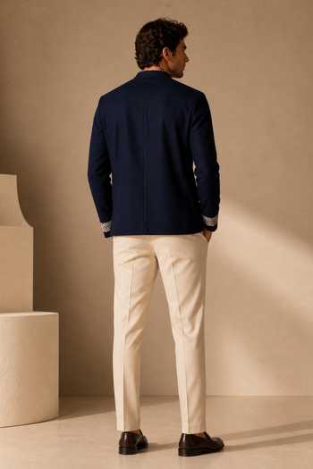 Shop_Mayank Modi - Men_Blue Cotton Iced Navy Meridian Bomber Jacket _at_Aza_Fashions