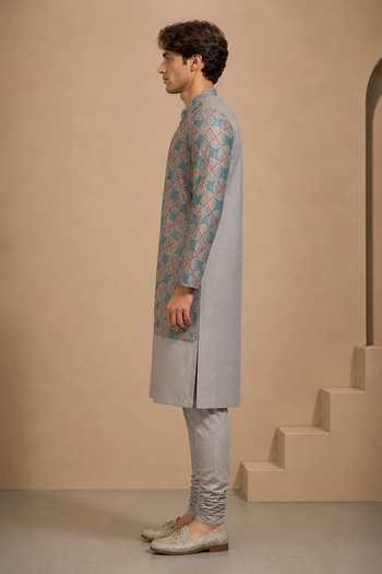 Buy_Mayank Modi - Men_Blue Muslin Double-layered Prism Kurta Set _Online_at_Aza_Fashions