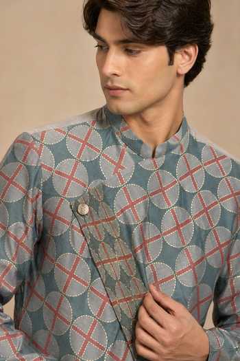 Shop_Mayank Modi - Men_Blue Muslin Double-layered Prism Kurta Set 