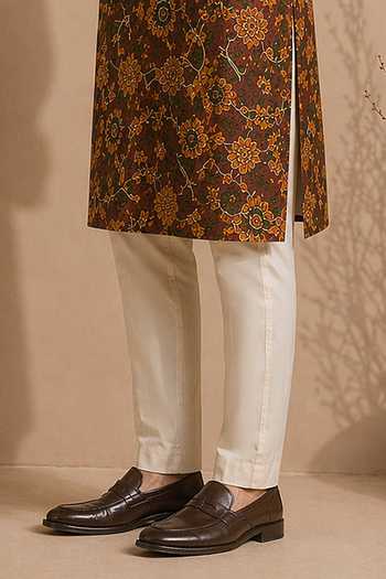 Mayank Modi - Men_Brown Chanderi Heritage Vanguard Print Kurta Set _Online_at_Aza_Fashions