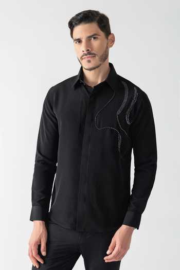 Shop_Amit Arora_Black Polyester Metallic Embellishment Shirt _Online_at_Aza_Fashions