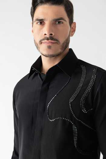 Amit Arora_Black Polyester Metallic Embellishment Shirt _at_Aza_Fashions