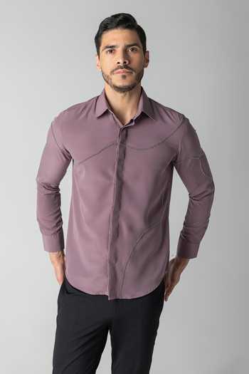 Amit Arora_Mauve Polyester Abstract Metallic Shirt _at_Aza_Fashions