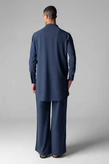 Shop_Amit Arora_Navy Crepe Placed Embroidered Kurta And Palazzo Set _at_Aza_Fashions