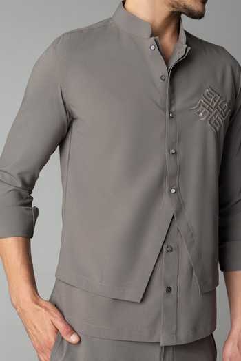 Amit Arora_Grey Crepe Asymmetric Shirt And Palazzo Set _Online_at_Aza_Fashions