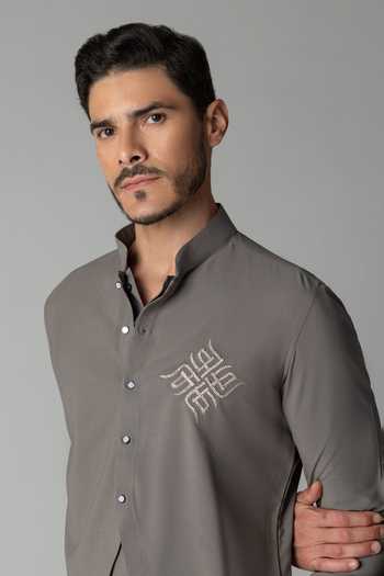 Shop_Amit Arora_Grey Crepe Asymmetric Shirt And Palazzo Set _Online_at_Aza_Fashions
