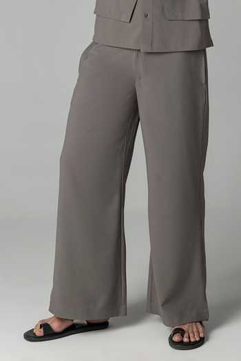 Amit Arora_Grey Crepe Asymmetric Shirt And Palazzo Set _at_Aza_Fashions