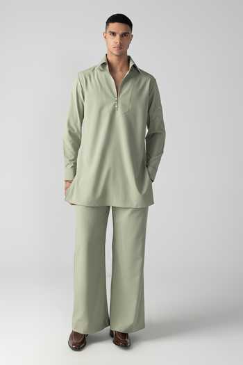 Buy_Amit Arora_Mint Crepe Placed Embroidered Kurta And Palazzo Set _Online_at_Aza_Fashions