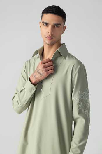 Shop_Amit Arora_Mint Crepe Placed Embroidered Kurta And Palazzo Set _Online_at_Aza_Fashions