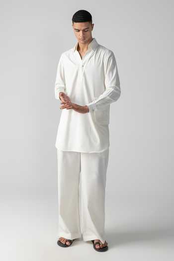 Buy_Amit Arora_Ivory Crepe Plain Kurta And Palazzo Set _at_Aza_Fashions