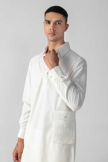Shop_Amit Arora_Ivory Crepe Plain Kurta And Palazzo Set _Online_at_Aza_Fashions