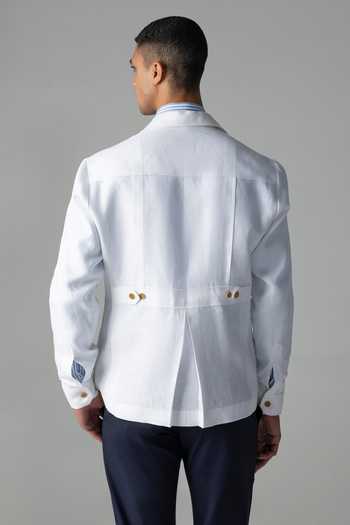 Shop_Amit Arora_White Linen Full Sleeve Shacket _at_Aza_Fashions