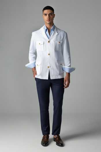 Amit Arora_White Linen Full Sleeve Shacket _Online_at_Aza_Fashions