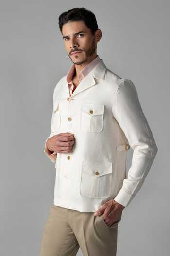Amit Arora_Cream Linen Full Sleeve Shacket _Online_at_Aza_Fashions