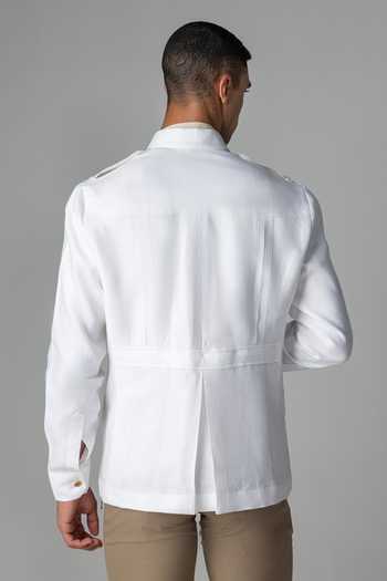 Shop_Amit Arora_White Linen Four Patch Pocket Shacket _at_Aza_Fashions
