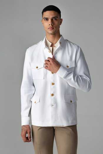 Buy_Amit Arora_White Linen Four Patch Pocket Shacket _at_Aza_Fashions