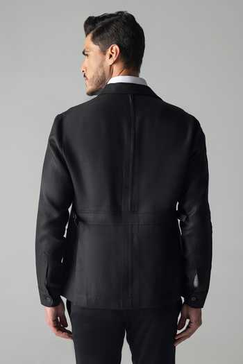 Shop_Amit Arora_Black Linen Full Sleeve Shacket _at_Aza_Fashions