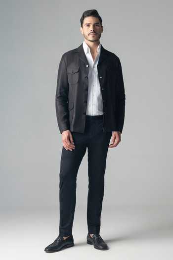 Shop_Amit Arora_Black Linen Full Sleeve Shacket _Online_at_Aza_Fashions