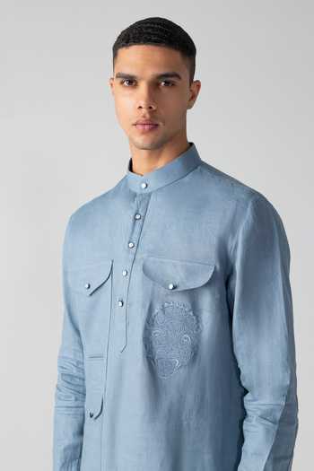Amit Arora_Sky Blue Linen Kurta And Palazzo Set _Online_at_Aza_Fashions