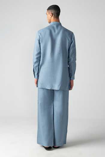Shop_Amit Arora_Sky Blue Linen Kurta And Palazzo Set _at_Aza_Fashions