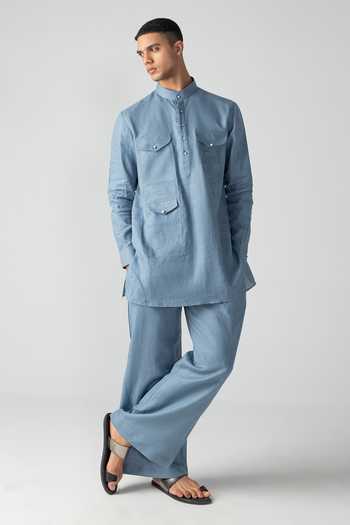 Buy_Amit Arora_Sky Blue Linen Kurta And Palazzo Set _Online_at_Aza_Fashions